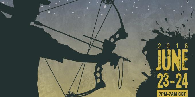 Bowfishing tournament poster with text showing the tournament is June 23-24, 2018 at 7 p.m. to 7 a.m. CST. Illustration courtesy of Kentucky Department of Fish and Wildlife Resources.