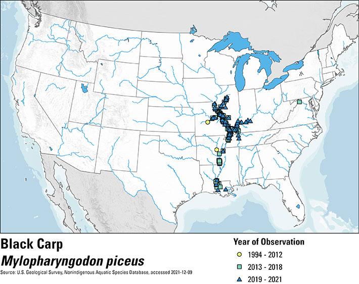 Black Carp Historical Occurrence Map