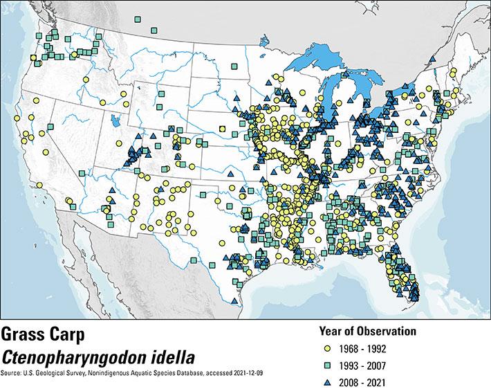 Grass Carp Historical Occurrence Map