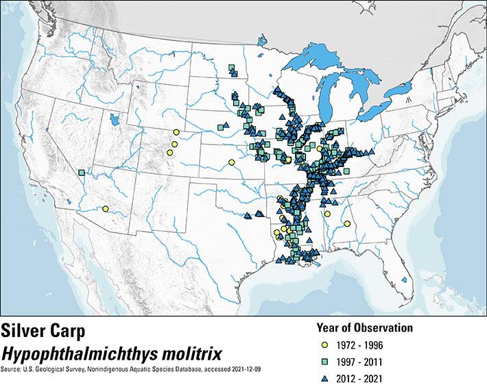 Silver Carp Historical Occurrence Map